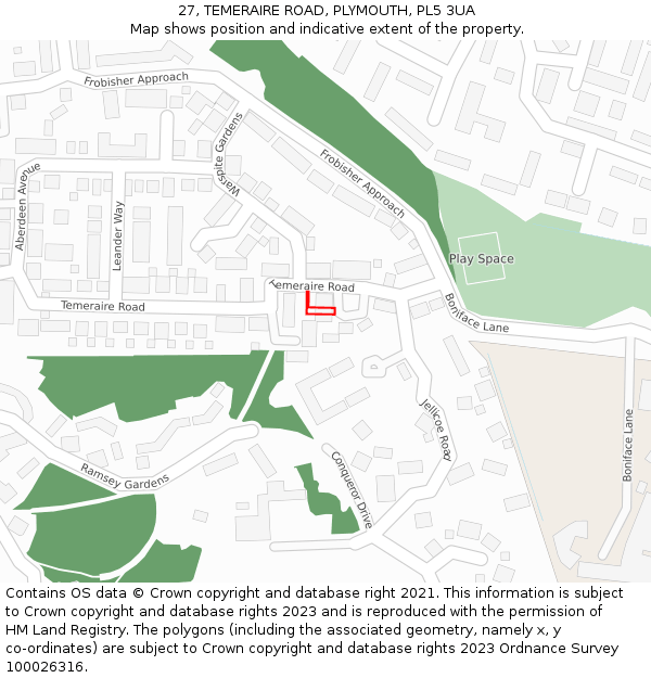 27, TEMERAIRE ROAD, PLYMOUTH, PL5 3UA: Location map and indicative extent of plot
