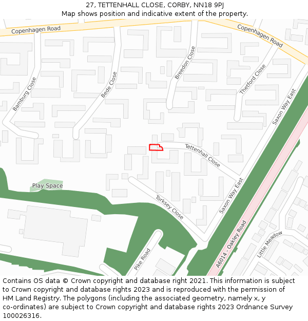 27, TETTENHALL CLOSE, CORBY, NN18 9PJ: Location map and indicative extent of plot