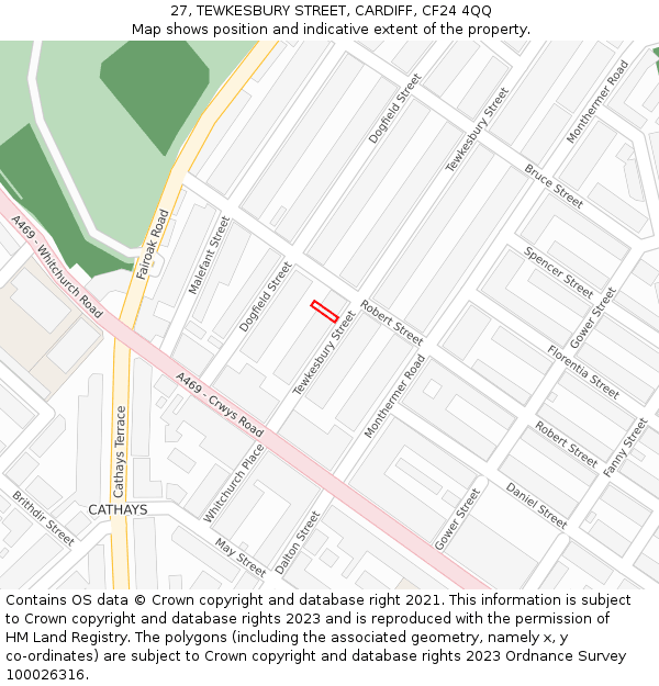 27, TEWKESBURY STREET, CARDIFF, CF24 4QQ: Location map and indicative extent of plot
