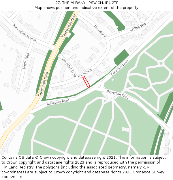 27, THE ALBANY, IPSWICH, IP4 2TP: Location map and indicative extent of plot