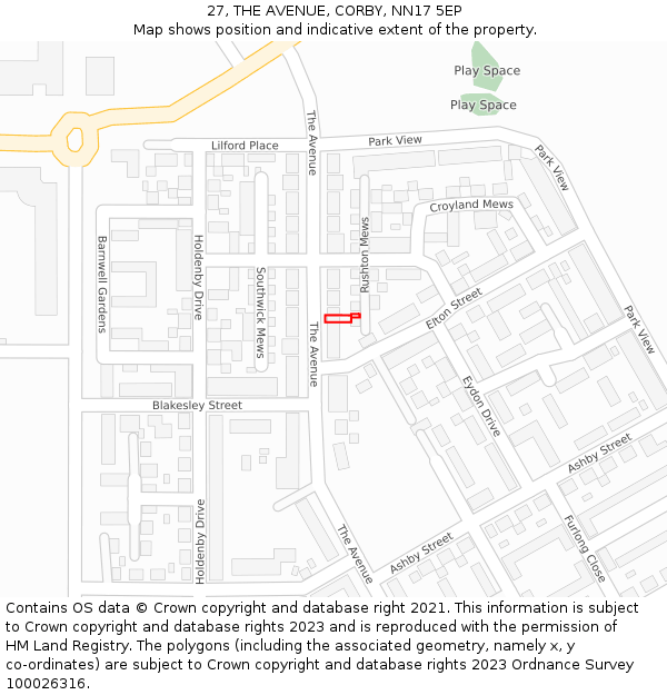 27, THE AVENUE, CORBY, NN17 5EP: Location map and indicative extent of plot