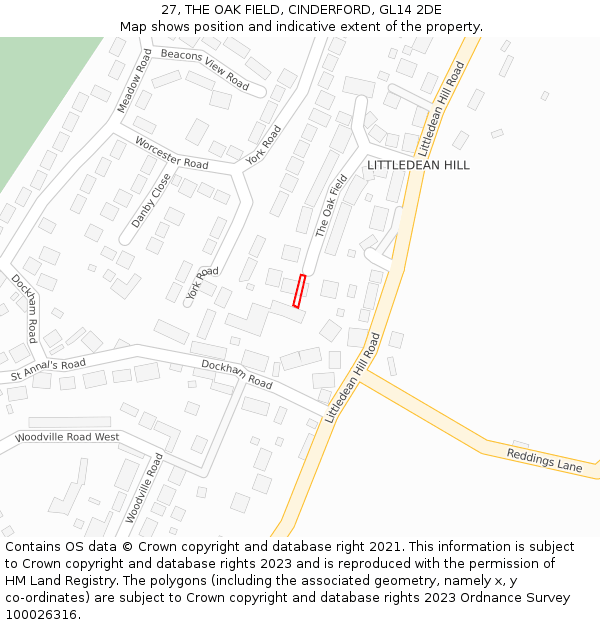 27, THE OAK FIELD, CINDERFORD, GL14 2DE: Location map and indicative extent of plot