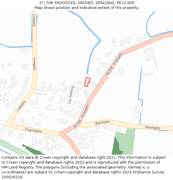 27, THE PADDOCKS, GEDNEY, SPALDING, PE12 0DP: Location map and indicative extent of plot