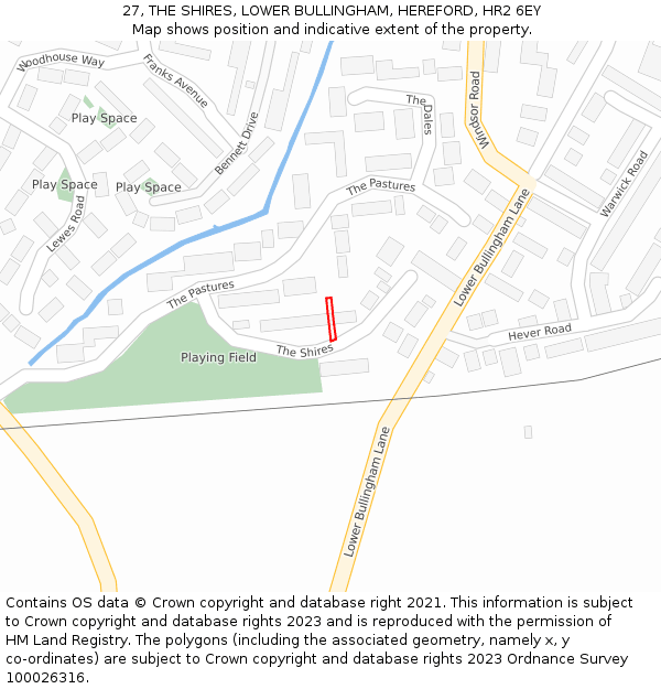 27, THE SHIRES, LOWER BULLINGHAM, HEREFORD, HR2 6EY: Location map and indicative extent of plot