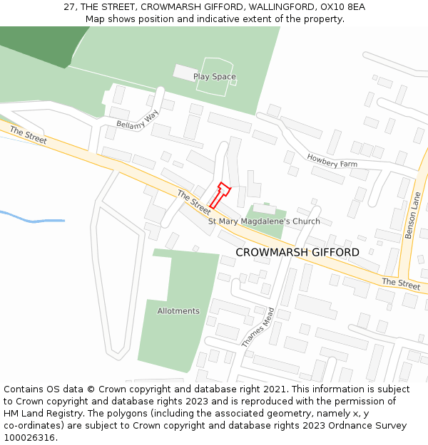 27, THE STREET, CROWMARSH GIFFORD, WALLINGFORD, OX10 8EA: Location map and indicative extent of plot