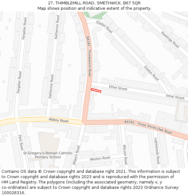 27, THIMBLEMILL ROAD, SMETHWICK, B67 5QR: Location map and indicative extent of plot