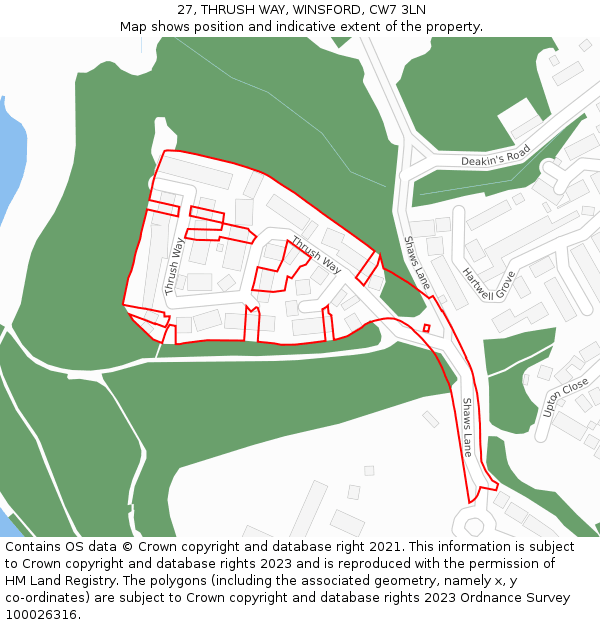 27, THRUSH WAY, WINSFORD, CW7 3LN: Location map and indicative extent of plot