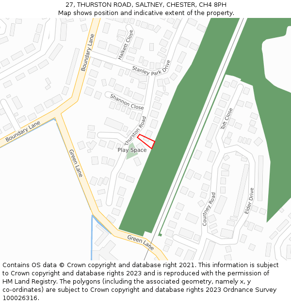 27, THURSTON ROAD, SALTNEY, CHESTER, CH4 8PH: Location map and indicative extent of plot