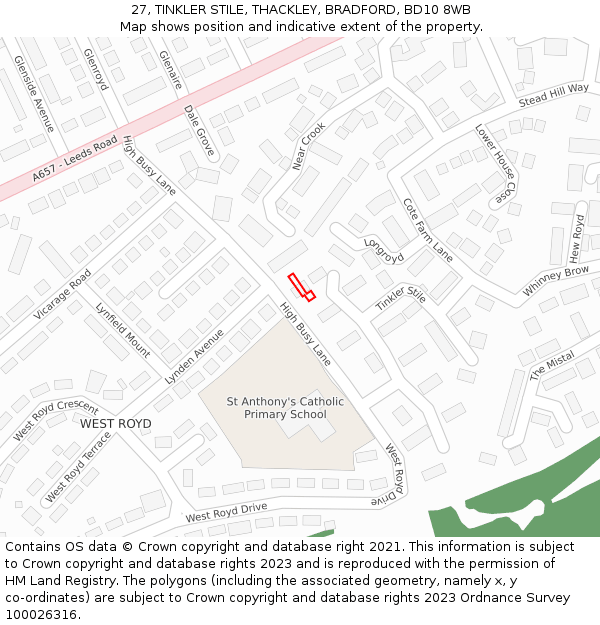 27, TINKLER STILE, THACKLEY, BRADFORD, BD10 8WB: Location map and indicative extent of plot