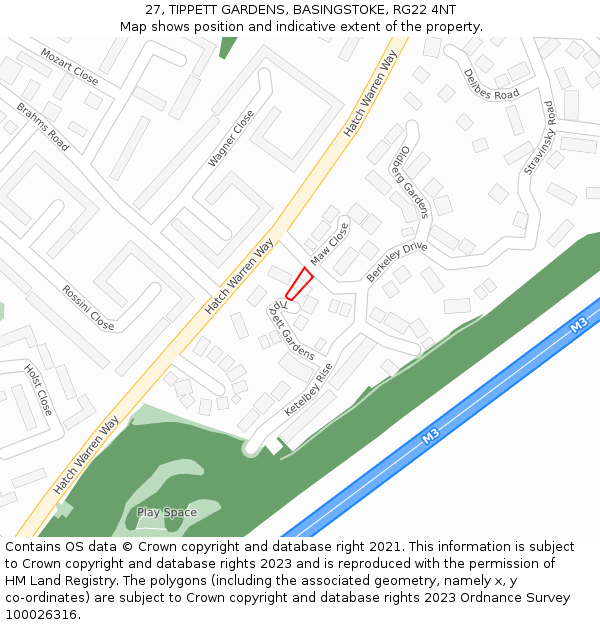27, TIPPETT GARDENS, BASINGSTOKE, RG22 4NT: Location map and indicative extent of plot