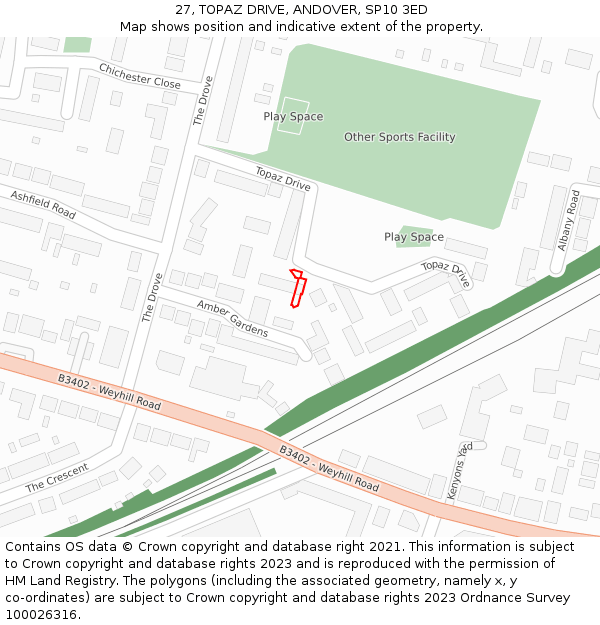 27, TOPAZ DRIVE, ANDOVER, SP10 3ED: Location map and indicative extent of plot