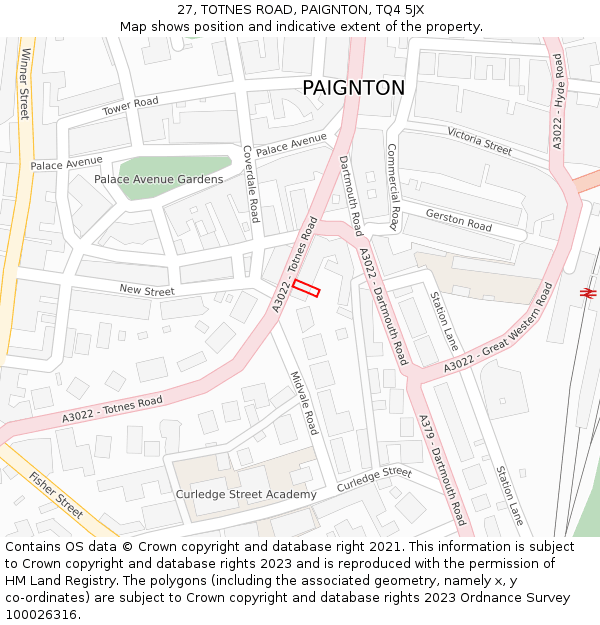 27, TOTNES ROAD, PAIGNTON, TQ4 5JX: Location map and indicative extent of plot