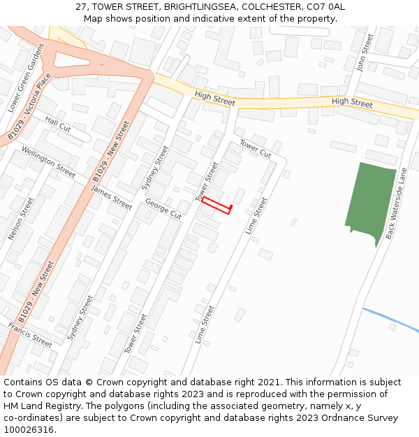 27, TOWER STREET, BRIGHTLINGSEA, COLCHESTER, CO7 0AL: Location map and indicative extent of plot