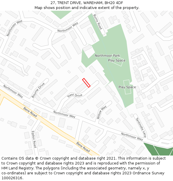 27, TRENT DRIVE, WAREHAM, BH20 4DF: Location map and indicative extent of plot