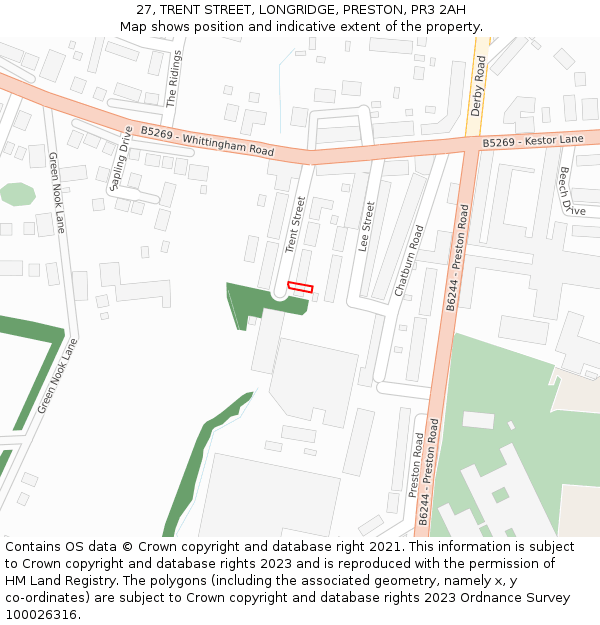 27, TRENT STREET, LONGRIDGE, PRESTON, PR3 2AH: Location map and indicative extent of plot