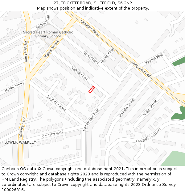 27, TRICKETT ROAD, SHEFFIELD, S6 2NP: Location map and indicative extent of plot