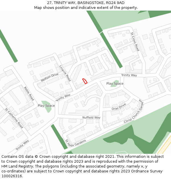 27, TRINITY WAY, BASINGSTOKE, RG24 9AD: Location map and indicative extent of plot