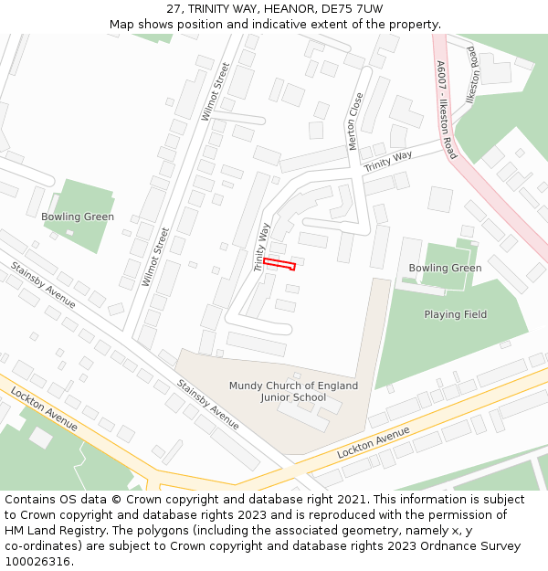 27, TRINITY WAY, HEANOR, DE75 7UW: Location map and indicative extent of plot