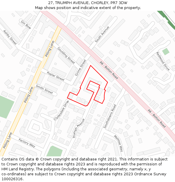 27, TRIUMPH AVENUE, CHORLEY, PR7 3DW: Location map and indicative extent of plot