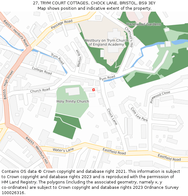 27, TRYM COURT COTTAGES, CHOCK LANE, BRISTOL, BS9 3EY: Location map and indicative extent of plot
