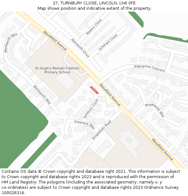 27, TURNBURY CLOSE, LINCOLN, LN6 0FE: Location map and indicative extent of plot