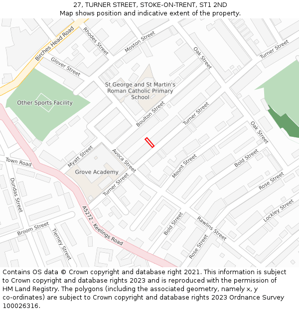 27, TURNER STREET, STOKE-ON-TRENT, ST1 2ND: Location map and indicative extent of plot