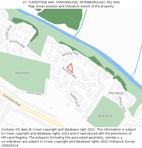 27, TURNSTONE WAY, STANGROUND, PETERBOROUGH, PE2 8SN: Location map and indicative extent of plot