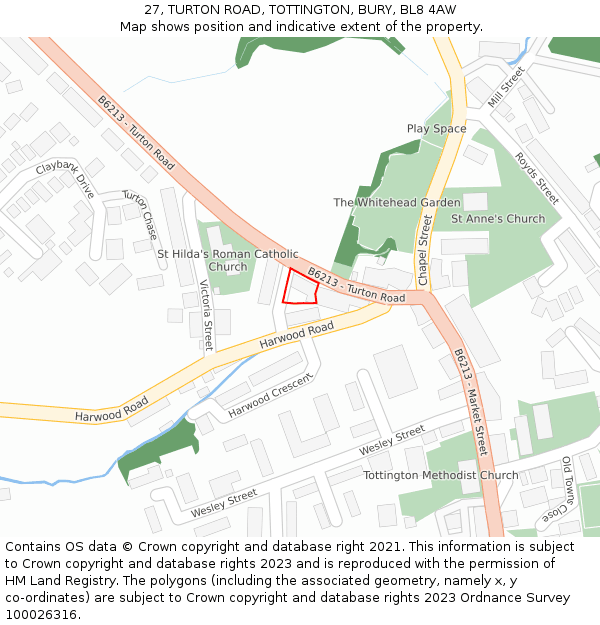 27, TURTON ROAD, TOTTINGTON, BURY, BL8 4AW: Location map and indicative extent of plot