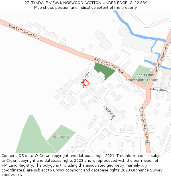 27, TYNDALE VIEW, KINGSWOOD, WOTTON-UNDER-EDGE, GL12 8RY: Location map and indicative extent of plot