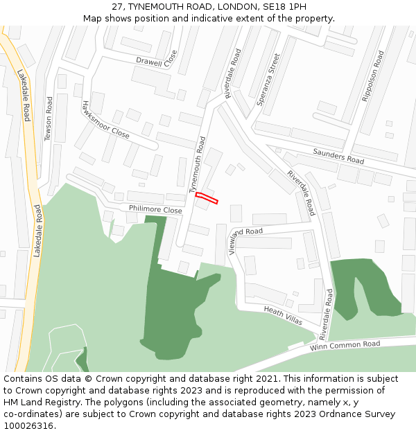 27, TYNEMOUTH ROAD, LONDON, SE18 1PH: Location map and indicative extent of plot