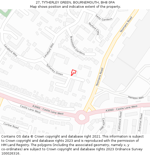 27, TYTHERLEY GREEN, BOURNEMOUTH, BH8 0PA: Location map and indicative extent of plot