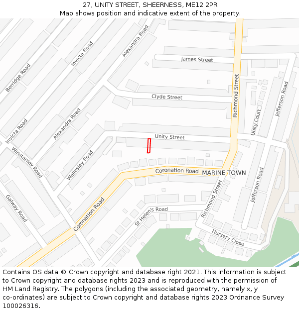 27, UNITY STREET, SHEERNESS, ME12 2PR: Location map and indicative extent of plot
