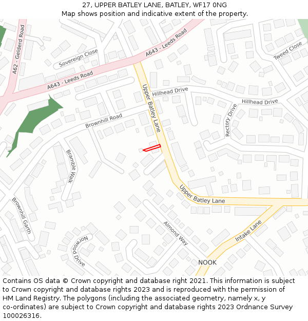 27, UPPER BATLEY LANE, BATLEY, WF17 0NG: Location map and indicative extent of plot