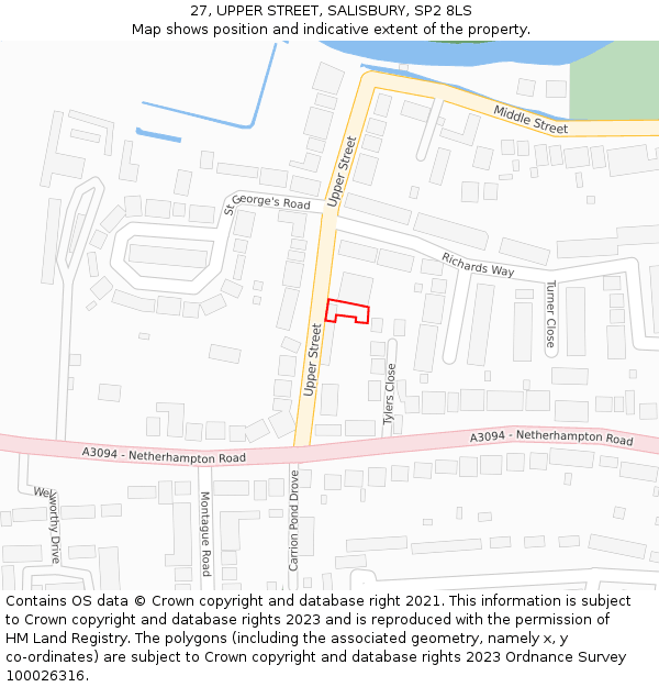 27, UPPER STREET, SALISBURY, SP2 8LS: Location map and indicative extent of plot