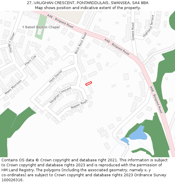 27, VAUGHAN CRESCENT, PONTARDDULAIS, SWANSEA, SA4 8BA: Location map and indicative extent of plot