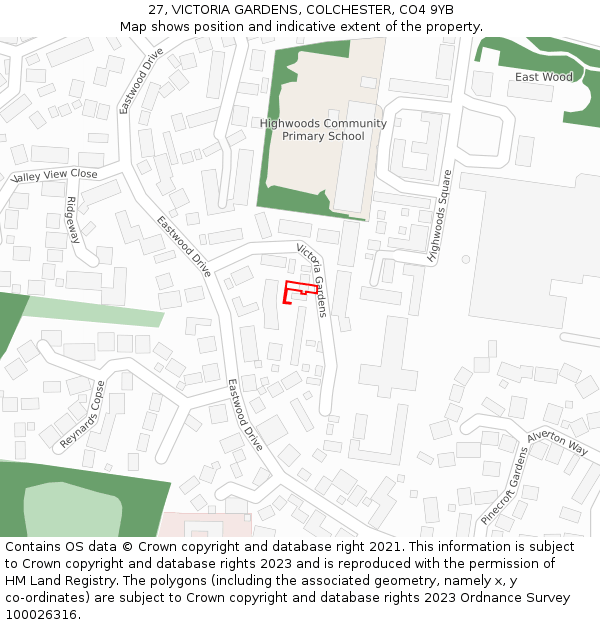 27, VICTORIA GARDENS, COLCHESTER, CO4 9YB: Location map and indicative extent of plot