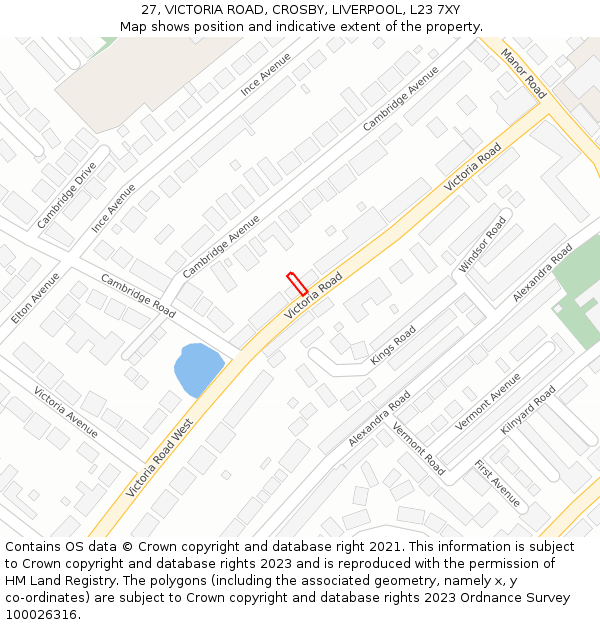 27, VICTORIA ROAD, CROSBY, LIVERPOOL, L23 7XY: Location map and indicative extent of plot