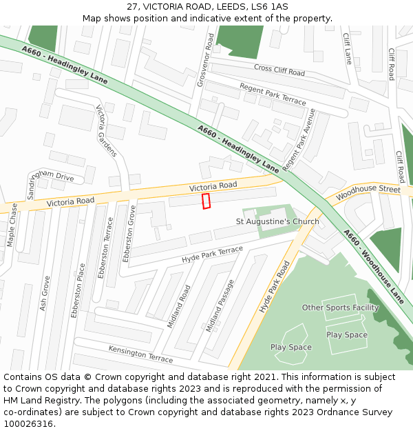 27, VICTORIA ROAD, LEEDS, LS6 1AS: Location map and indicative extent of plot