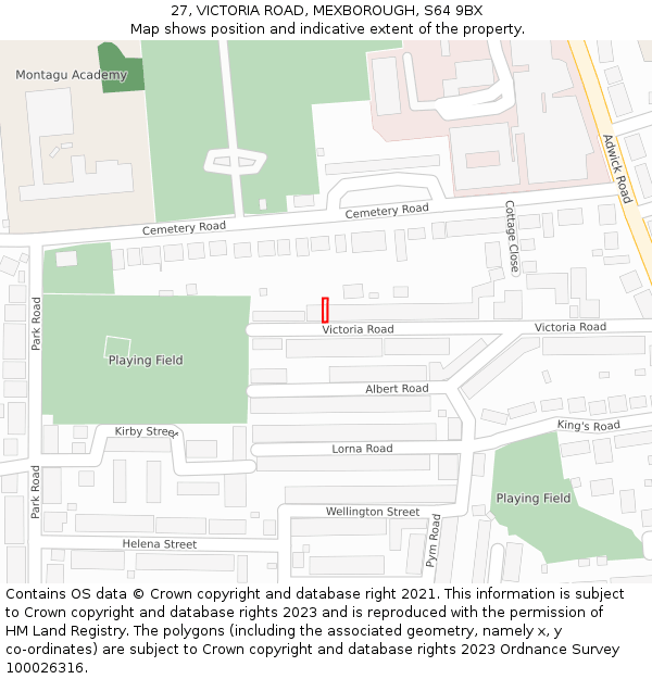 27, VICTORIA ROAD, MEXBOROUGH, S64 9BX: Location map and indicative extent of plot