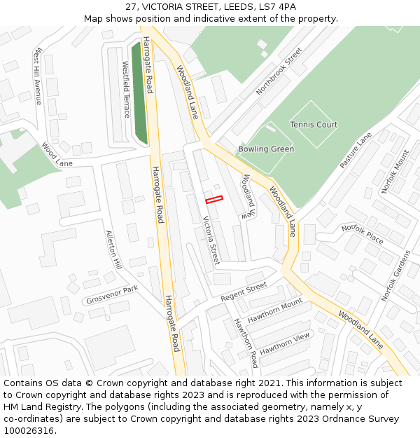 27, VICTORIA STREET, LEEDS, LS7 4PA: Location map and indicative extent of plot