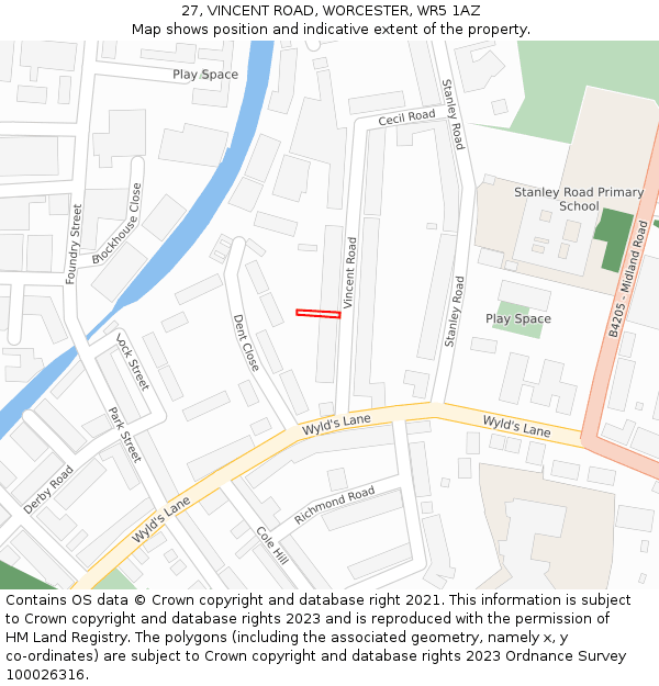 27, VINCENT ROAD, WORCESTER, WR5 1AZ: Location map and indicative extent of plot