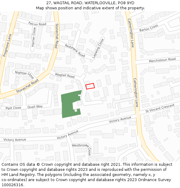 27, WAGTAIL ROAD, WATERLOOVILLE, PO8 9YD: Location map and indicative extent of plot