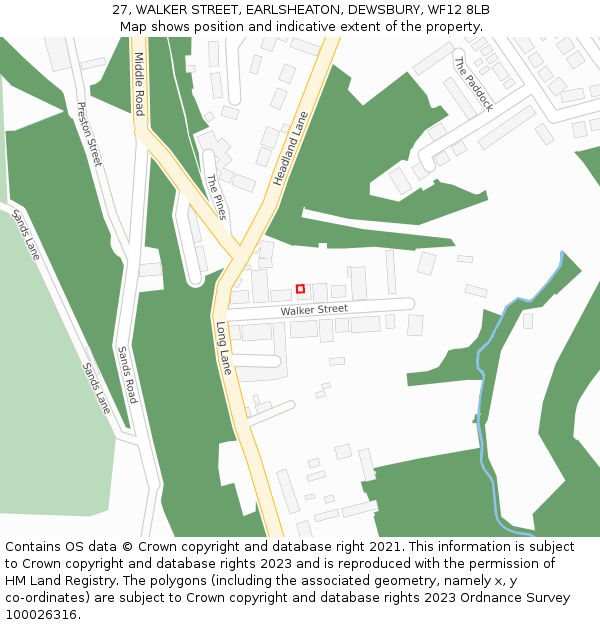 27, WALKER STREET, EARLSHEATON, DEWSBURY, WF12 8LB: Location map and indicative extent of plot