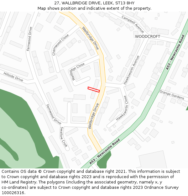 27, WALLBRIDGE DRIVE, LEEK, ST13 8HY: Location map and indicative extent of plot