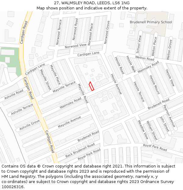 27, WALMSLEY ROAD, LEEDS, LS6 1NG: Location map and indicative extent of plot