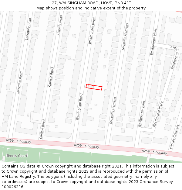 27, WALSINGHAM ROAD, HOVE, BN3 4FE: Location map and indicative extent of plot