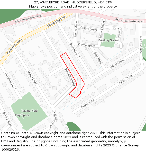 27, WARNEFORD ROAD, HUDDERSFIELD, HD4 5TW: Location map and indicative extent of plot
