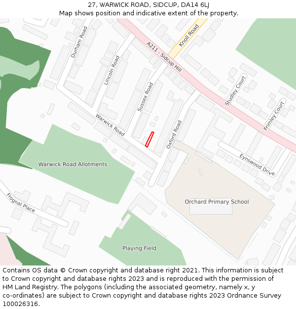 27, WARWICK ROAD, SIDCUP, DA14 6LJ: Location map and indicative extent of plot