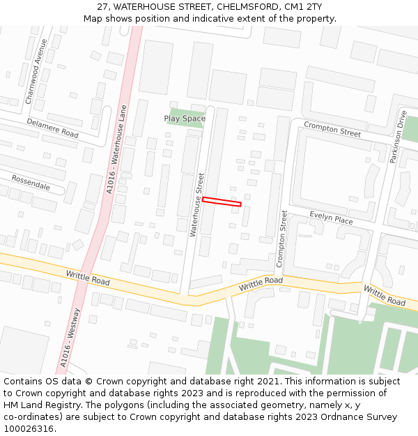 27, WATERHOUSE STREET, CHELMSFORD, CM1 2TY: Location map and indicative extent of plot