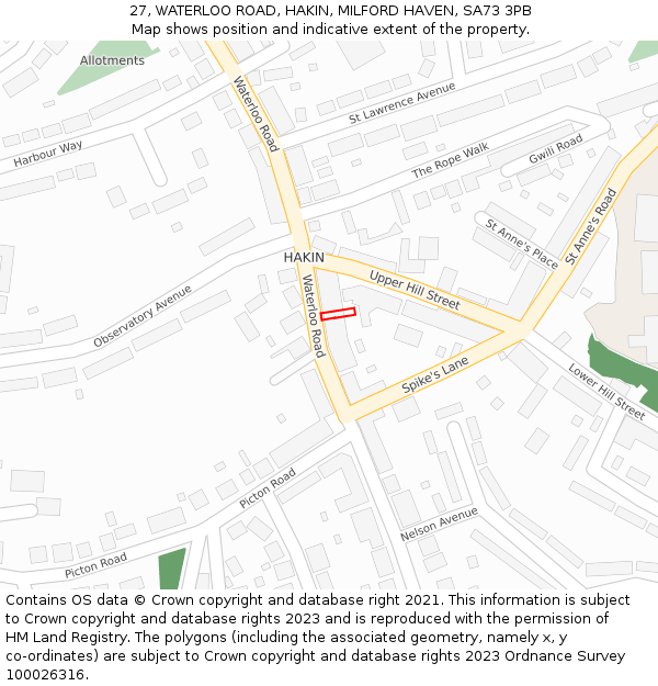 27, WATERLOO ROAD, HAKIN, MILFORD HAVEN, SA73 3PB: Location map and indicative extent of plot